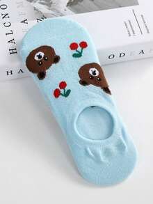 2/4/6 Pairs Summer Cute Girl Fruit & Animal Print Thin Breathable Non-Slip Invisible Socks (Random Delivery)