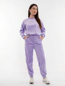 Women's Long Sleeve Velvet Plus Size Set With Pockets HF-CON-050 - Lavanda - View 2
