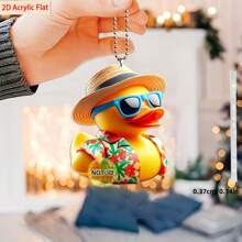 Pingente de Pato de Borracha de Cristal Plano 2D de Acrílico, Decorações Multifuncionais, Material de Cristal com Função de Chaveiro, Adequado para Espelho Retrovisor de Carro ou Bolsa, Dia das Mães, Dia dos Pais, Presente de Temporada de Formatura