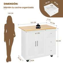 Alacenas De Cocina Con Ruedas Y 3 Cajones Mesa Plegable Isla - Blanco - Ver 2