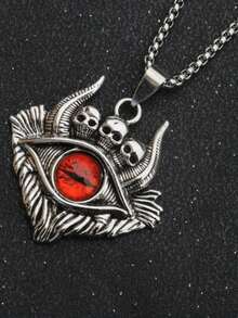 1pc Men's Hip Hop Punk Skull Devil's Eye Necklace - Evil Eye Skull Necklace - View 5