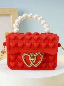 [Small] 1pc Girls Silicone Jelly Bag, Dual-Sided Bubble Heart Shaped Crossbody/Coin Purse, Suitable For Daily Use - Multicolor - View 10