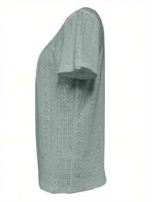 Embroidery Square Neck T-Shirt, Casual Short Sleeve Front Pleat Top, Elegant Women Clothing For Spring And Summer