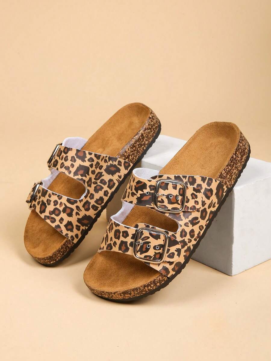 Ladies' Cork Insole Sandals - Comfortable Double Buckle Elastic Band Sandals, With Real Leather Insole, Suitable For Women - Brown - View 1