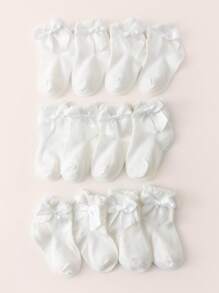 6 perechi de șosete adorabili pentru bebeluși cu fundă și dantelă - șosete super moi pentru fetițe mici, șosete drăguțe pentru fetițe (0-36 luni)