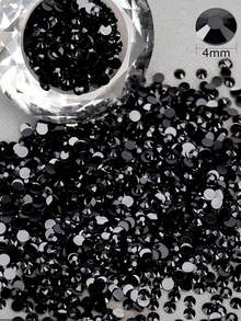 2800/1800/900 piezas/paquete de cristales de resina de color negro, cristales sin aplicar calor, diamantes planos de espalda de 4mm para manualidades DIY, arte de uñas, decoraciones de uñas, accesorios de uñas, cristales brillantes sueltos, decoración de artesanía, gemas de uñas, suministros para uñas - Negro - Ver 5