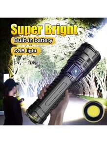 1PCS Super Bright LED Flashlight - 1000mAh USB-C Rechargeable, 1000m Range, 5 Modes, Zoomable , Lightweight Aluminum For Camping/Hunting (With Wristband)