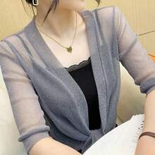 1件女士纯色蕾丝网纱披肩，轻盈透气长袖开衫，适合日常通勤、驾车和旅行 - 彩色 - 查看 15