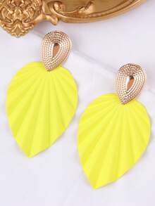 1 Pair Exaggerated Metallic Colorful Leaf Design Chic Earrings For Women - Blue - View 8