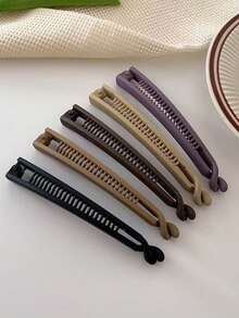 5个/1包 女士黑色/卡其色/棕色 11厘米/4.33英寸 香蕉形轻便塑料发夹，简约纯色，适合日常佩戴、派对、工作，洗脸和淋浴时也方便造型，可搭配妆容和服装，香蕉形发夹，美发工具，卷发，美发配件，女士发饰，美发用品，卷发，头发，旅行