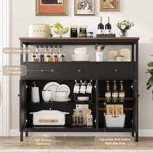 Furchen Aparador de Cozinha, Aparador de Sala, Aparador de Entrada, Armário de Cozinha, Armário de Cozinha, para Sala de Jantar, Sala de Estar, Cozinha com 3 Gavetas e 3 Portas, Prateleiras Ajustáveis, Branco, 108 x 38 x 98,5 cm