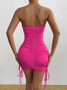 1pc 2024 New European And American Cross-Border Ruched Bodycon Mini Dress, Sexy Summer Sleeveless Slim Fit Camisole Dress