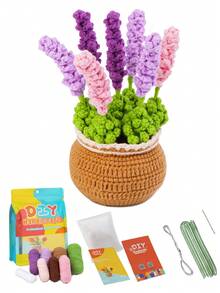 1 套钩针入门套件 - 薰衣草和郁金香盆栽植物、毛线球、DIY 手工套件，配有基本配件和初学者说明 - 彩色 - 查看 9