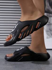 Men's Fashion Ombre Print Casual Streetwear Outdoor Sports Slippers, Indoor Home Shower Non-Slip Thick Massaging Sole Comfortable Sandals, Unisex Couple Slippers, Plus Size - Black Orange - View 4