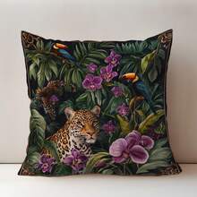 MEMNUN 1 pièce Housse de coussin en polyester imprimé tropical avec toucan bleu et léopard de 17,7*17,7 po (45*45 cm)/19,69*19,69 po (50*50 cm)/15,75*15,75 po (40*40 cm) [Impression unilatérale] Décoration d'intérieur [Insert de coussin non inclus], Convient pour un usage quotidien, Décoration minimaliste haut de gamme pour le salon, le canapé, la chambre à coucher, l'appuie-tête de voiture - Multicolore - Voir 2
