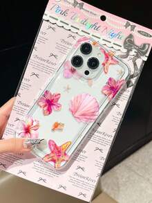 TPU Material Airbag Design Phone Case With Pink Tropical Flower, Starfish, Shell Patterns Compatible With IPhone 14/13 Pro Max/12 Pro/11/XR/XS/7/8 Plus, S10/S22/A12/A50/A52/S24/A135G Waterproof Shockproof Anti-Fall Scratch Resistant - Multicolor - View 4