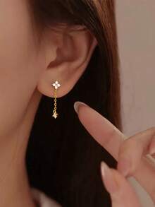 GAGAFEEL A Pair Of Sterling 925 Silver Exquisite Elegant Fashion Cute Flower Zirconia Ear Studs Earrings For Women Daily Wearing Party Jewelry Gift - Gold - View 4