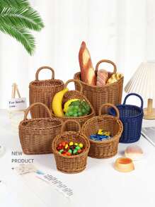 1/3 Stücke Wandaufhänge Korb Set, verschiedene Stile verfügbar, gewebte Plastik-Rattan-ähnliche an der Wand montierte Organizer Körbe, handgefertigte Hängecontainer für Küche, Ingwer Knoblauch Obst Blumen, Mehrzweck Aufbewahrungsregale, perfekt als Geschenk zu Weihnachten/Halloween