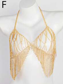 Fashionable Tassel Chest Chain, Sexy Luxury Mesh Body Chain With Rhinestones, Intimate Apparel & Jewelry - Multicolor - View 9