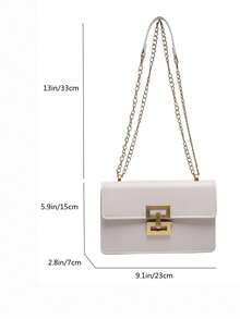 1 Stück Damen Mode minimalistischer quadratischer PU Umhängetasche, vielseitige kleine Messenger Tasche, Kettengurt - Weiss - Übersicht 10