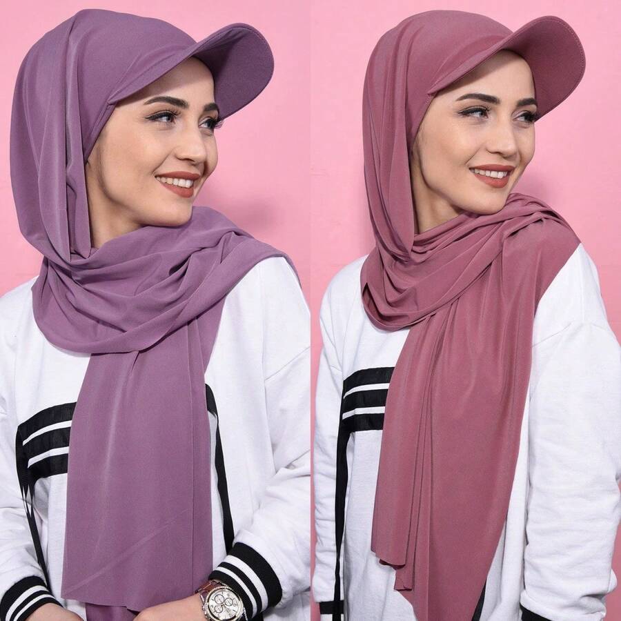 Women's Classic Solid Color Baseball Hijab Cap - Middle Eastern Style Turban Headwear With UV Protection For Summer & Autumn - Pink - View 1
