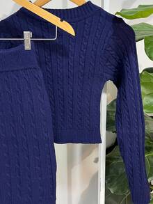Women's Knitted Skirt And Blouse Set With Braids Made In Modal Knit. - View 3