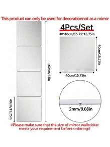 4pcs Classic Style Frameless Wall Mirror Tiles, Full Body Mirror Stick On Dormitory Wardrobe Mirrors, DIY Assembly For Home Gym, Bedroom Wall Installation