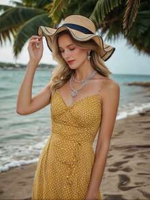 Women's 1-Piece Khaki & Beige Straw Woven Wide-Brim Sun Hat - Bohemian Casual Summer Outdoor Hat With Black Ribbon Bow, UV Protection For Beach, Garden & Travel | Lightweight Breathable Boho-Chic Accessory - Hat - View 3