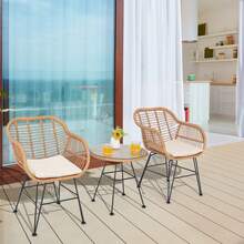 3PCS Patio Bistro Set Outdoor Rattan Armchairs With Table And Replacement Cushions Set-White - White - View 9