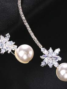 1 件华丽仿珍珠水钻装饰银色颈链婚礼新娘项圈首饰 - 金色 - 查看 5