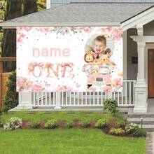 1pc Customized Pink 1st Birthday Party Banner Background Cloth, Personalized Photo, Name, Birthday Party Decoration Supplies, Porch Decoration, Family Gathering Decoration, Everyday Decor, Multi-Functional, Modern, Custom, Personalized, Unique, Ideal Gifts For Him, Ideal Gifts For Her, Boyfriend, Dad, Girlfriend, Mom, Family, Friends, Tea Room, Home, Garden, Office, For Anniversaries, For Valentine's Day, For Mother's Day, For Birthdays, For Father's Day, For Graduation, For Weddings, For Housewarming,Graphic Print - Multicolor - View 7