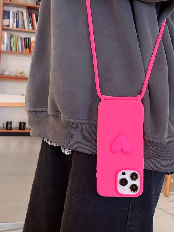 Pink Phone Case Large Hole Oblique Shoulder Strap Anti-Drop Phone Case Compatible With Apple 16, 15, 14, 13, 12, 11 Pro Max