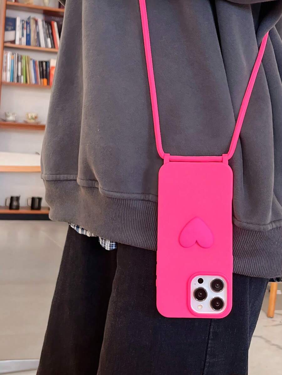 Funda de teléfono rosa con correa para el hombro a prueba de caídas y gran orificio, compatible con Apple 16, 15, 14, 13, 12, 11 Pro Max