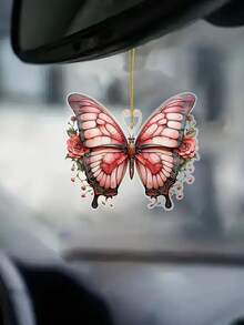 1pc Acrylic Butterfly Pattern Car Rear View Mirror Hanging Decor, Suitable As Gift, 2D Flat Pendant For Car, Home Decor, Keychain And Other Decorations - Multicolor - View 5