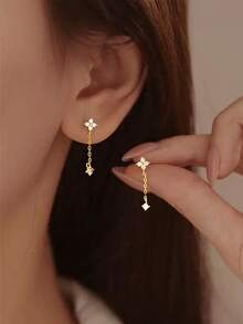 GAGAFEEL A Pair Of Sterling 925 Silver Exquisite Elegant Fashion Cute Flower Zirconia Ear Studs Earrings For Women Daily Wearing Party Jewelry Gift - Gold - View 2