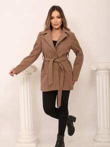 OVERALL PARKA COAT IN WOOL STYLISH COMFORTABLE SUPER WARM PREMIUM PIECE MODERN CASUAL TOP - Khaki - View 2