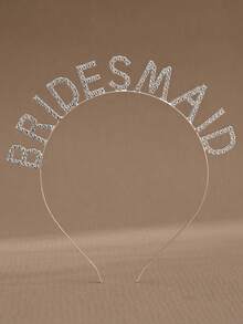 1 pieza Diadema de aleación con letra "DAMA DE HONOR" con strass, accesorio de calidad para fiesta de boda, dama de honor, accesorios para el Día de San Valentín - Plateado - Ver 1