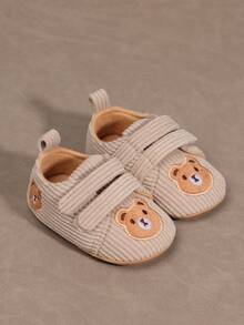 1 Pair Toddler Boys Cartoon Bear Embroidery Hook And Loop Design Flat Non-Slip 0-1 Years Old Casual Indoor Infant First Walker Shoes, Suitable For Spring/Autumn - Apricot - View 2