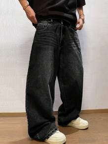 1 szt. Luźne jeansy męskie w stylu casual street style w stylu amerykańskim, w stylu grunge