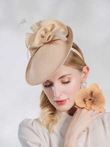 HIMESPORT 2026年新娘花朵装饰礼帽 - 草编德比茶会女士发饰，教堂婚礼鸡尾酒会羽毛头饰 - A - 查看 5