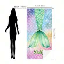 1pc Personalized Mermaid Text Beach Towel, Strong Water Absorption, Suitable For Swimming Pool, Camping, Extremely Comfortable Bathroom Decor SummerTravel Essentials Travel Accessories Beach Essentials