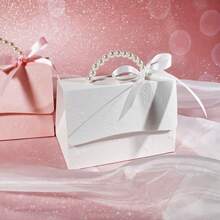 10 件迷你优雅礼品盒，带珍珠手柄和浮雕花卉图案、丝带蝴蝶结装饰、奢华钱包式设计，适合婚礼礼品、送礼会、新娘送礼会、生日、母亲节 - 粉色和白色糖果或珠宝盒 - 珍珠手提盒 - 查看 3