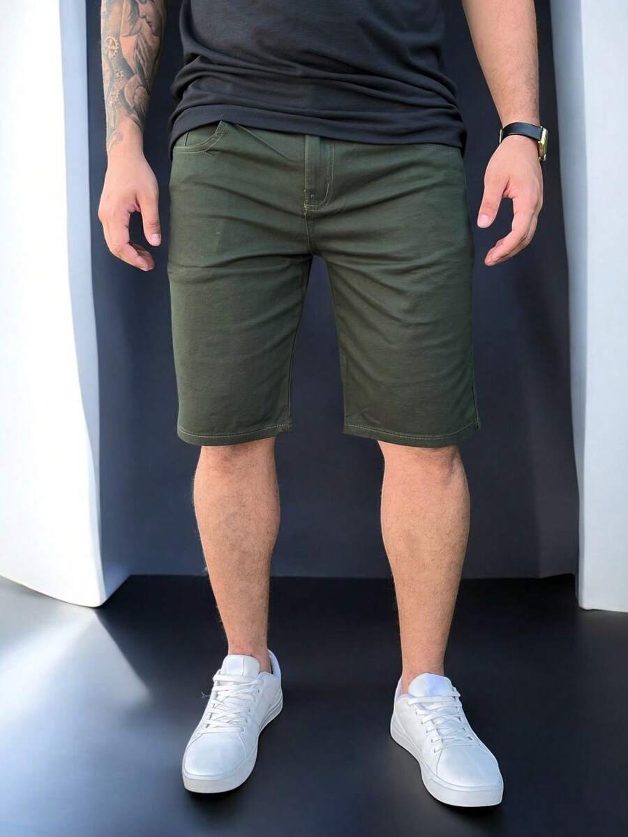 Men's Twill Bermuda Shorts Men's Casual Sport Bermuda Shorts - 軍綠色 - 查看 1