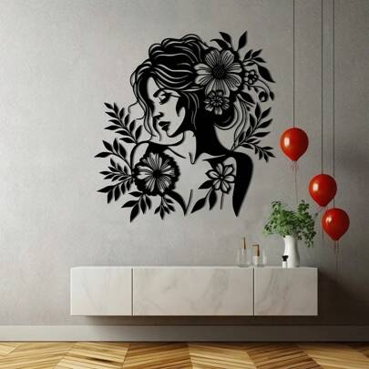 1 Piece Black Chic Floral Metal Wall Art - Elegant Feminine And Floral Design, Perfect For Home And Office Decoration, Unique Modern Line Art, Ideal Gift For Flower Lovers, Easy To Hang Wrought Iron Wall Sculpture