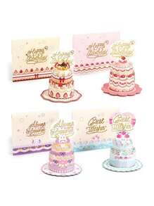 1 Stück 3D Pop-Up "Alles Gute zum Geburtstag" Karte mit Tortentop - personalisierte englische Glückwünsche für Frauen, Männer, Mütter, Ehefrauen, Ehemänner, Jungen, Mädchen - Sondergelegenheit Geburtstags Deko, faltbare kreative Segenswünsche, süße Geburtstagsgeschenke