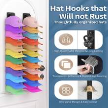 2 Peças Rack de Chapéu Montado na Parede com Caixa de Armazenamento, Rack de Chapéu de Beisebol de Plástico com Opções de Montagem com Cola e Parafuso para até 24 Chapéus, para Armários, Portas, Paredes, Mesas