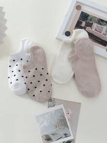 10 Pairs Random Women Retro Dot & Solid Color Cute Non-Slip Breathable Low-Cut Boat Socks - Multicolor - View 7