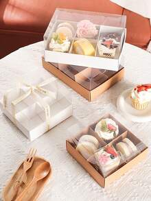 2pcs/4pcs 9-Grid/4-Grid/6-Grid Transparent Lid Dessert Boxes, White/Brown Baking Food Packaging Boxes Suitable For Mini Cupcakes, Chocolates, Birthday Party, Wedding, Holiday Sweets, Cookies, Candies, Small Snacks - Multicolor - View 4
