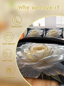 3 件套白色花朵羽绒被套（包括：1 个拉链羽绒被套 + 2 个枕套，不含内衬），涤纶面料，柔软舒适的床上用品套装，适用于卧室、宿舍、度假、露营，可机洗 - 彩色 - 查看 9