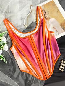 EZNV 1pc Women's New Style Tight Fit Bustier Top, Retro Palace Front Button Tight Fit Corset Top - Orange - View 8